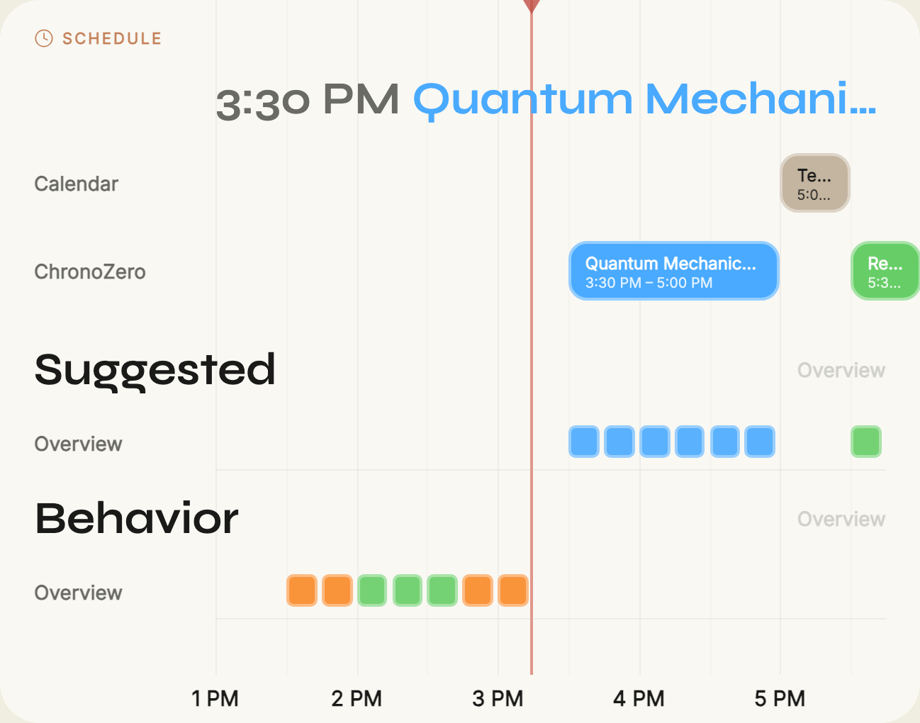 Schedule widget with behavior and suggested tracks